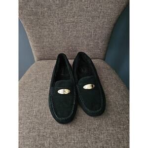 Michael Kors Womens Black Leather Slipper House Shoes 9.5